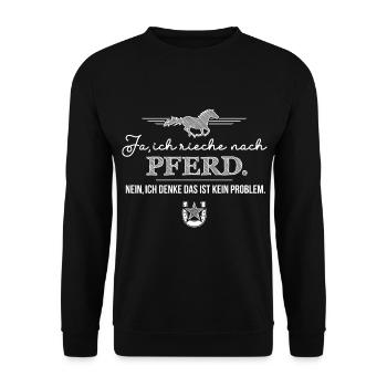 Ja ich rieche nach Pferd - lustiger Reiterspruch - Unisex Pullover - Schwarz - Vorne - Alina (178cm) & Michal (187cm)