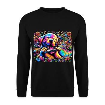 Harmoniehund: Mundharmonika-Vibes - Unisex Pullover - Schwarz - Vorne - Alina (178cm) & Michal (187cm)