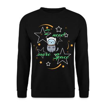 Katze Katzen Weltraum Astronomie Miau Katzenshirt - Unisex Pullover - Schwarz - Vorne - Alina (178cm) & Michal (187cm)