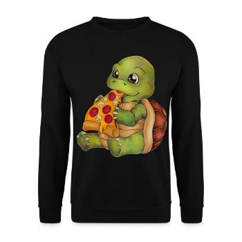 Lustige Schildkröte mit Pizza Turtle Geschenkidee - Unisex Pullover - Schwarz - Vorne - Alina (178cm) & Michal (187cm)