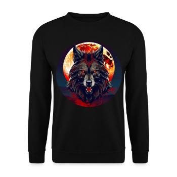 Horror Werwolf mit roten glühenden Augen - Unisex Pullover - Schwarz - Vorne - Alina (178cm) & Michal (187cm)
