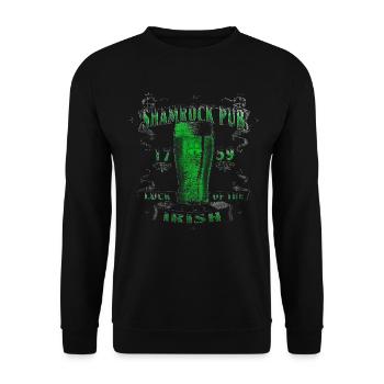 Grün Shirt Irish Pub Glück Kleeblatt Bier - Unisex Pullover - Schwarz - Vorne - Alina (178cm) & Michal (187cm)