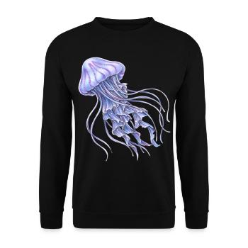 Blau Violett Qualle Geschenk Meer Ozean - Unisex Pullover - Schwarz - Vorne - Alina (178cm) & Michal (187cm)