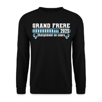 Grand Frère 2025 Cadeau Annonce Naissance 2025 - Sweat-shirt Unisexe - noir - Devant - Alina (178cm) & Michal (187cm)