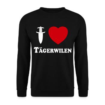 I Love Tägerwilen (weiss mit Dolch als I) - Unisex Pullover - Schwarz - Vorne - Alina (178cm) & Michal (187cm)