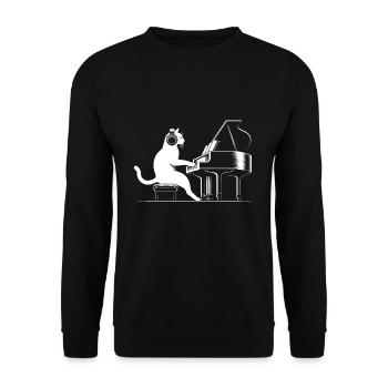 Klaviervirtuose Mieze - Katze am Flügel - Unisex Pullover - Schwarz - Vorne - Alina (178cm) & Michal (187cm)