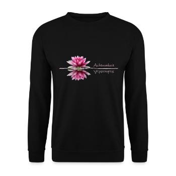 Achtsamkeit, Seerose - Unisex Pullover - Schwarz - Vorne - Alina (178cm) & Michal (187cm)
