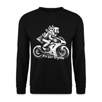 Mein Bike Meine Regeln - Ein Affe auf einem Bike - Unisex Pullover - Schwarz - Vorne - Alina (178cm) & Michal (187cm)