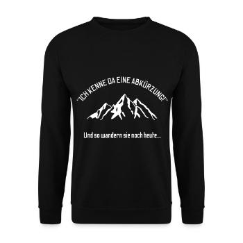 Wandern Ich kenne da eine Abkürzung Schrift lustig - Unisex Pullover - Schwarz - Vorne - Alina (178cm) & Michal (187cm)
