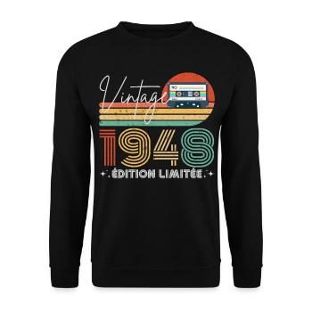 Vintage 1948 Gift Birth Year 1948 Retro - Unisex Sweatshirt - black - Front - Alina (178cm) & Michal (187cm)