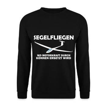 Motorkraft Segelflieger Segelflugzeug Spruch - Unisex Pullover - Schwarz - Vorne - Alina (178cm) & Michal (187cm)