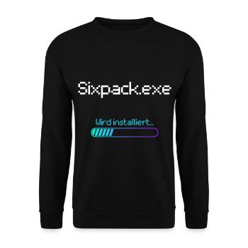 Sixpack EXE lustig Schriftzug für Fitness Training - Unisex Pullover - Schwarz - Vorne - Alina (178cm) & Michal (187cm)