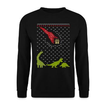 Dinosaurier Dino ugly christmas Weihnachten T-Rex - Unisex Pullover - Schwarz - Vorne - Alina (178cm) & Michal (187cm)