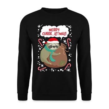 Merry Christmas Faultier T-Shirt Weihnachten sloth - Unisex Pullover - Schwarz - Vorne - Alina (178cm) & Michal (187cm)