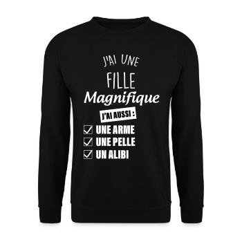 Papa alibi fille magnifique - Sweat-shirt Unisexe - noir - Devant - Alina (178cm) & Michal (187cm)