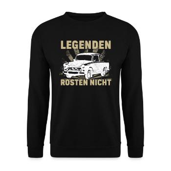 Trabi Trabbi  Pappe DDR Fahrzeug Sprüche - Unisex Pullover - Schwarz - Vorne - Alina (178cm) & Michal (187cm)