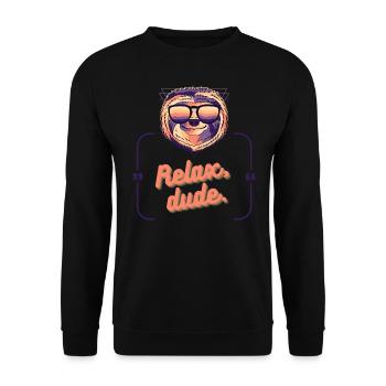 RELAX DUDE Faultier bunt lustig Zitat - Unisex Pullover - Schwarz - Vorne - Alina (178cm) & Michal (187cm)