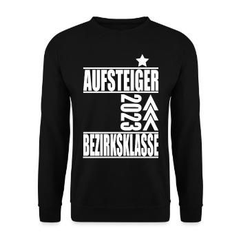 Aufsteiger Bezirksklasse 2023 Aufstiegstrikot - Unisex Pullover - Schwarz - Vorne - Alina (178cm) & Michal (187cm)