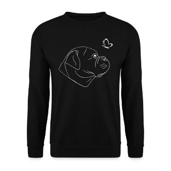 Old English Bulldog mit Schmetterling - Unisex Pullover - Schwarz - Vorne - Alina (178cm) & Michal (187cm)