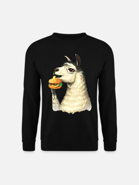 Cheeseburger eating llama - Unisex Sweatshirt - black