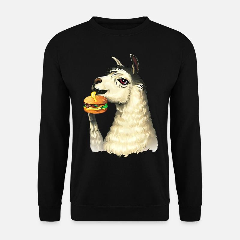 Cheeseburger eating llama - Unisex Sweatshirt - black