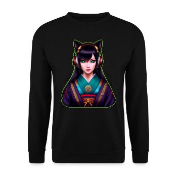 Geisha moderne avec écouteurs - Sweat-shirt Unisexe - noir - Devant - Alina (178cm) & Michal (187cm)