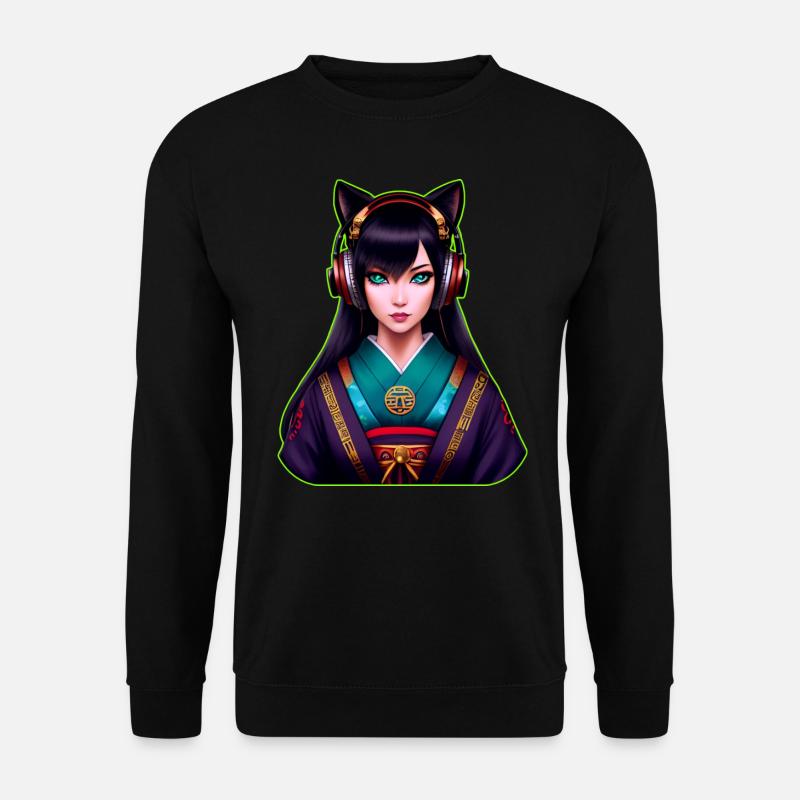 Moderne Geisha mit Kopfhörer - Unisex Pullover - Schwarz