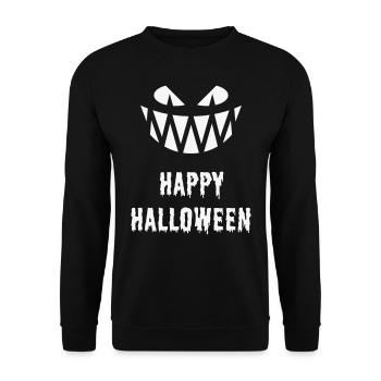 Happy Halloween Fright (Smile / Teeth / White) - Unisex Sweatshirt - black - Front - Alina (178cm) & Michal (187cm)