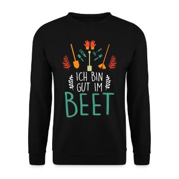 Ich Bin Gut Im Beet Gärtner - Unisex Pullover - Schwarz - Vorne - Alina (178cm) & Michal (187cm)