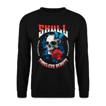 Totenkopf Totenschädel Schmetterling Rose Blume - Unisex Pullover - Schwarz - Vorne - Alina (178cm) & Michal (187cm)