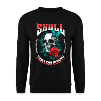 Totenkopf Totenschädel Schmetterling Rose Blume - Unisex Pullover - Schwarz - Vorne - Alina (178cm) & Michal (187cm)