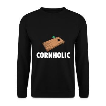 Cornhole Sprüche | Cornhole Spieler Geschenke - Unisex Pullover - Schwarz - Vorne - Alina (178cm) & Michal (187cm)