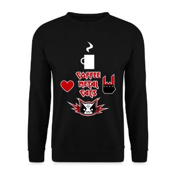 Coffee, Metal, Cats - Unisex Pullover - Schwarz - Vorne - Alina (178cm) & Michal (187cm)