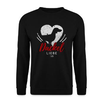 Dackel Liebe mit Herz - Unisex Pullover - Schwarz - Vorne - Alina (178cm) & Michal (187cm)