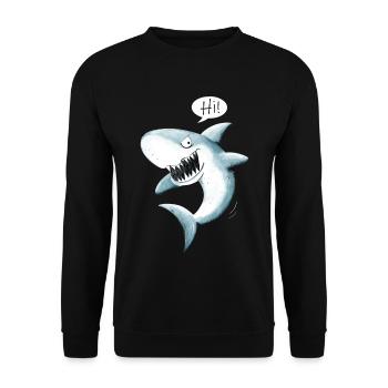 Cooler Hi Hai I Haifisch Cartoon - Unisex Pullover - Schwarz - Vorne - Alina (178cm) & Michal (187cm)