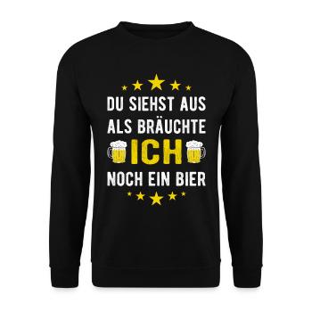 Du siehst aus als bräuchte ich noch ein Bier - Unisex Pullover - Schwarz - Vorne - Alina (178cm) & Michal (187cm)