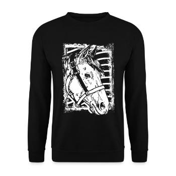 Reiten - Reiter - Pferd - Pferdekopf - Unisex Pullover - Schwarz - Vorne - Alina (178cm) & Michal (187cm)