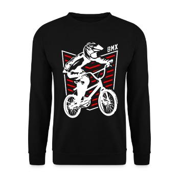 Bmx Abzeichen | Bmx Fahrrad Fahrer Rot | Bmx Bike - Unisex Pullover - Schwarz - Vorne - Alina (178cm) & Michal (187cm)