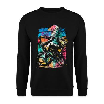 Retro Bmx Racing Bunt - Farbiges Bmx Fahrrad - Bmx - Unisex Pullover - Schwarz - Vorne - Alina (178cm) & Michal (187cm)