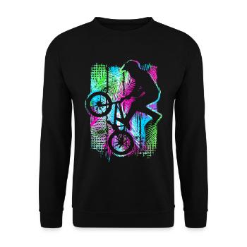 Tropisches Bmx Fahrrad mit Palmen - Retro Bmx Rad - Unisex Pullover - Schwarz - Vorne - Alina (178cm) & Michal (187cm)