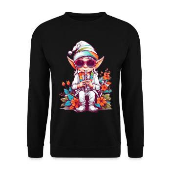 Elf with flute - Unisex Sweatshirt - black - Front - Alina (178cm) & Michal (187cm)