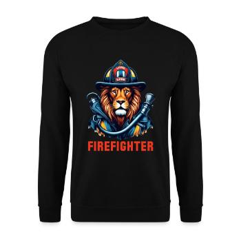 Firefighter Lion Gift - Unisex Sweatshirt - black - Front - Alina (178cm) & Michal (187cm)