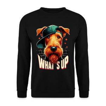 Irish Terrier Was geht ab Gangsta Hund Geschenk - Unisex Pullover - Schwarz - Vorne - Alina (178cm) & Michal (187cm)