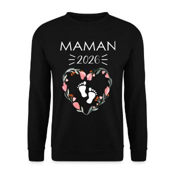 Design Floral Coeur Maman 2026 - Sweat-shirt Unisexe - noir - Devant - Alina (178cm) & Michal (187cm)