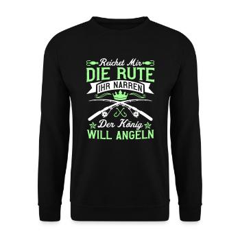 der König will Angeln - Unisex Pullover - Schwarz - Vorne - Alina (178cm) & Michal (187cm)