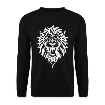 Kraftvoller Löwenkopfsilhouette - Unisex Pullover - Schwarz - Vorne - Alina (178cm) & Michal (187cm)