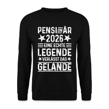 Pensionär 2026 Echte Legende verlässt das Gelände - Unisex Pullover - Schwarz - Vorne - Alina (178cm) & Michal (187cm)