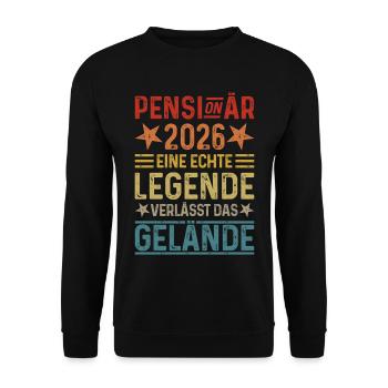 Pensionär 2026 Eine Legende verlässt das Gelände - Unisex Pullover - Schwarz - Vorne - Alina (178cm) & Michal (187cm)