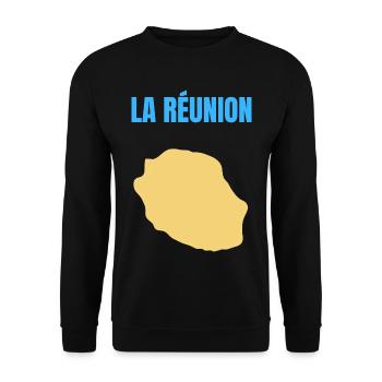 T-Shirt mit goldener Karte auf der Insel La Réunion - Unisex Pullover - Schwarz - Vorne - Alina (178cm) & Michal (187cm)
