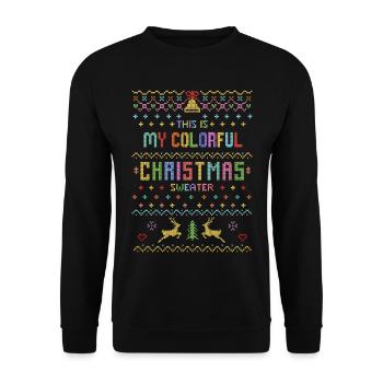 Pull de Noël laid renne de Noël coloré - Sweat-shirt Unisexe - noir - Devant - Alina (178cm) & Michal (187cm)